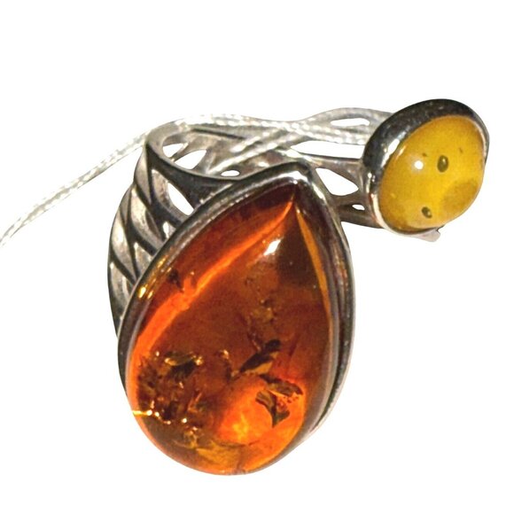 New Two Stone Baltic Amber Sterling Silver Adjustable Ring Unisex and Unique! - Picture 10 of 11